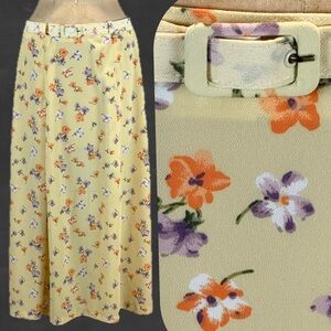 VINTAGE 90s flower meadow long maxi skirt elastic belt waist Cottagecore spring